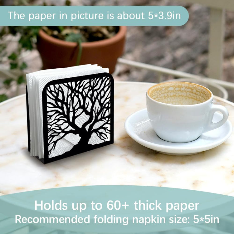Tree Trunk Black Metal Napkin Holder for Table 4.9" x 4.9" x 1.9"