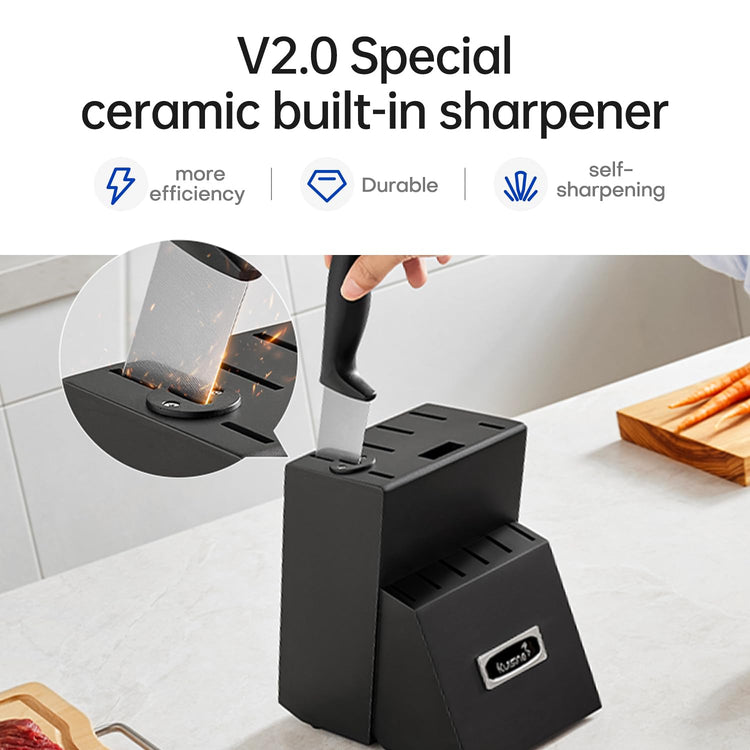 Knife Set 15 pieces High Carbon Stainless Steel Professional Kitchen Knife block set with Sharpener Black