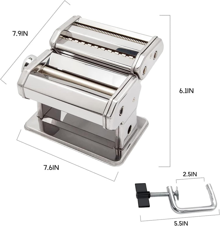 Pasta Maker Machine, 9 Adjustable Thickness Settings 2 in 1 Noodle Maker Dumpling Maker Machine Set with Dough roller, Pasta cutter, Pasta Drying Rack Attachment