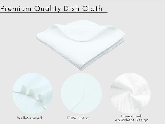 PurpleEssences Dish Cloths and Dish Rags - 6 Pack Waffle Weave Solid Kitchen Dish Wash Cloths, 100% Cotton, 12 x 12 Inches, Ultra Soft Absorbent Quick Drying - Spring Summer - White - Nestoria