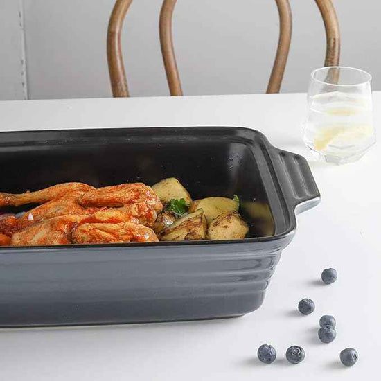 KOOV Ceramic Casserole Dish With Lid, Covered Rectangular Set, Lasagna Pan for Cooking, Baking Dish for Dinner, Kitchen, 9 x 13 Inches, Reactive Glaze (Gradient Grey)