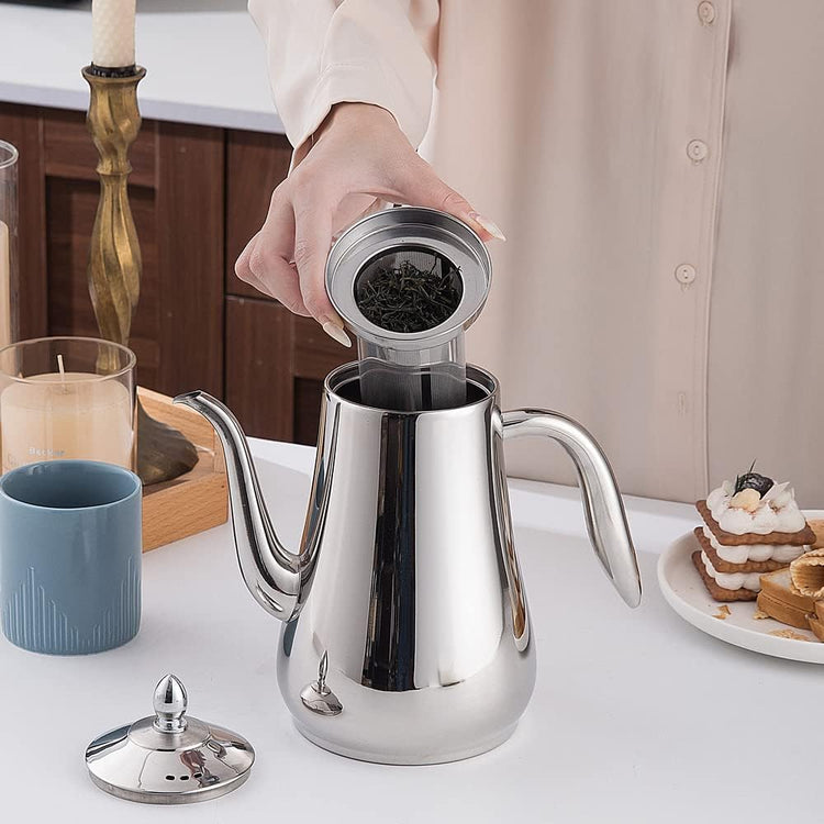 Stainless Steel Teapot with Infuser Silver 58Oz