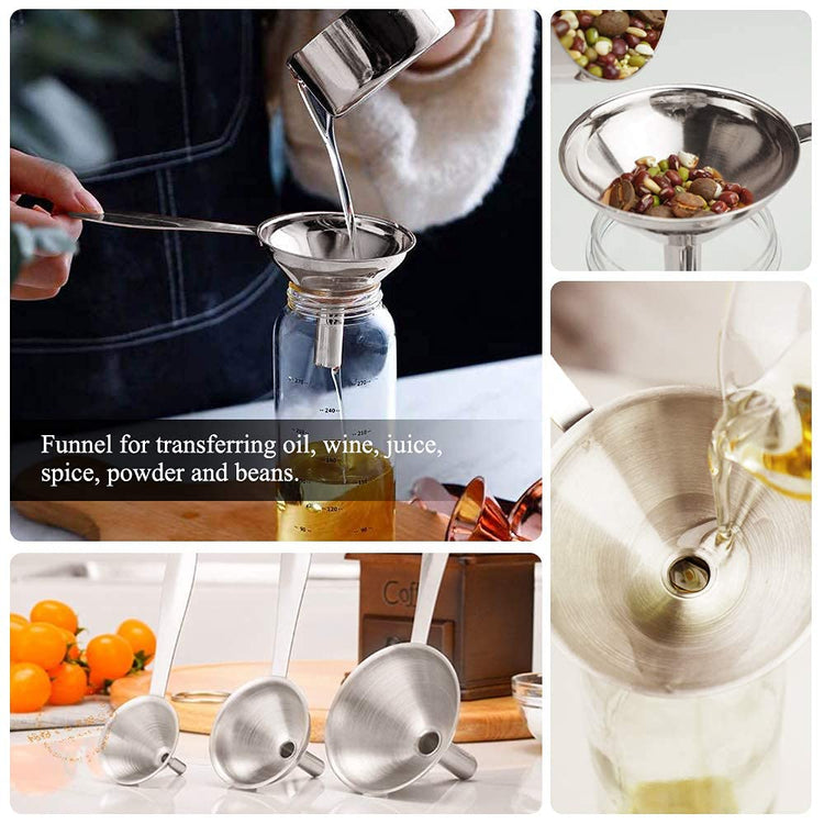 Small Funnels for Filling Bottles Stainless Steel Kitchen Funnels (3 Count)