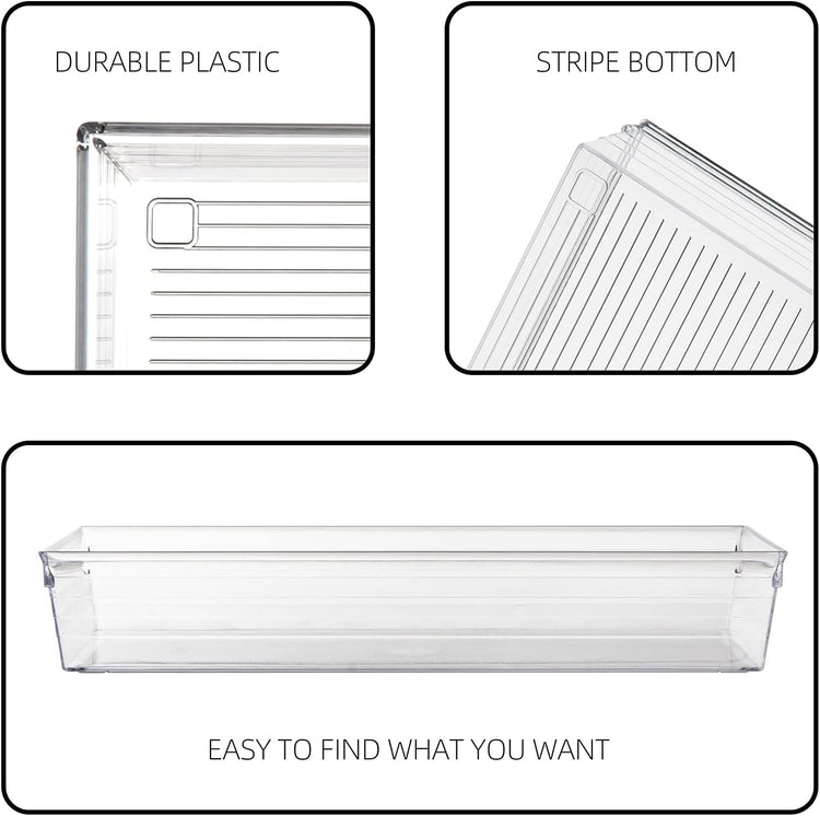 Backerysupply Clear Plastic Drawer Organizer Tray for Vanity Cabinet (6"×6"×2"，Set of 8),Storage Tray for Makeup, Kitchen Utensils, Jewelries, and Gadgets…