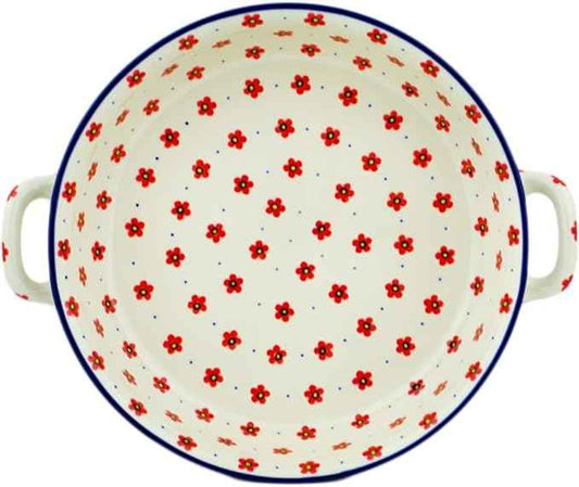 Polmedia Polish Pottery Round Baker with Handles 10-inch - Wildflower Burst Pattern Handmade in Boleslawiec Poland by Ceramika Artystyczna + Certificate of Authenticity