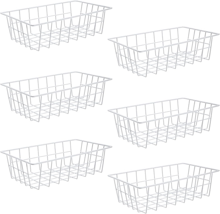 Orgneas Freezer Organizer Bins Metal Wire Storage Baskets for Upright Refrigerator Chest Freezer, Kitchen Pantry Storage and Organization for Fruit Vegetable Soda Cans Toys and Snacks, Set of 6