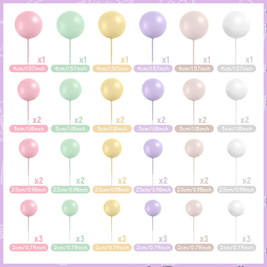 48 Pcs Balls Cake Topper Decorations Balloon Cupcake Toppers Foam Cake Topper Balls Cake Balls Decorations for Birthday Party Wedding Cake Decorating (48 Count)