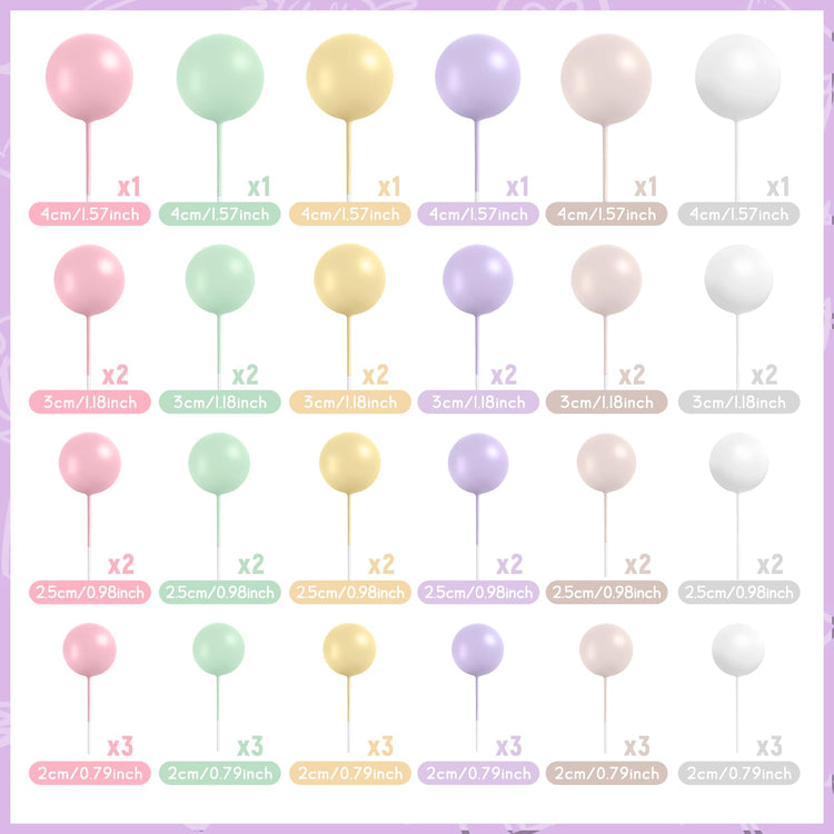 48 Pcs Balls Cake Topper Decorations Balloon Cupcake Toppers Foam Cake Topper Balls Cake Balls Decorations for Birthday Party Wedding Cake Decorating (48 Count)