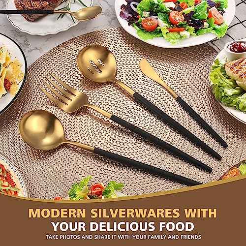 5pcs Matte Black Gold Serving Set