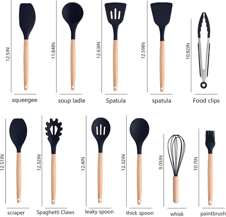 Cooking Utensils Set,19 Kitchen Set Utensils Set with 11 Pieces Spatula Cooking Utensils,Heat Resistant Silicone Utensils 6 Piece Sharp Knife Set 2 Pieces Utensil Cutting Board (Black 19 PCS Set)
