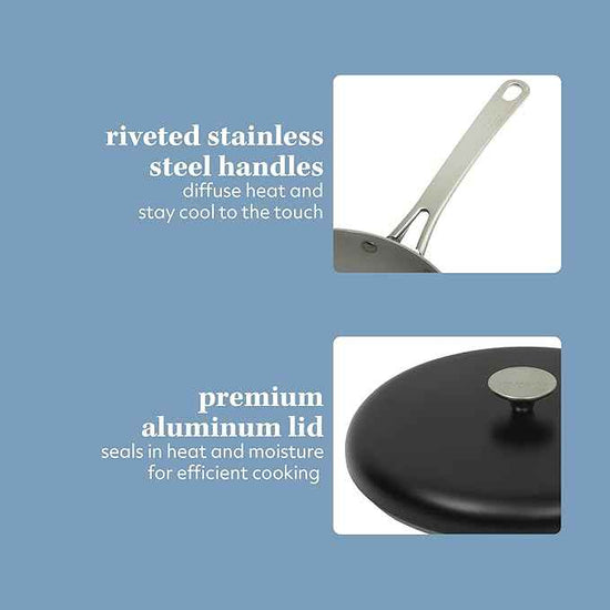 Sur La Table Kitchen Essentials Potluck Porch 4.5 Quart Sauté Pan, Deep Frying Pan Skillet w/Lid Aluminum PFA Free Ceramic Cookware Chef's Pan, Omelet Pan - Induction - Black