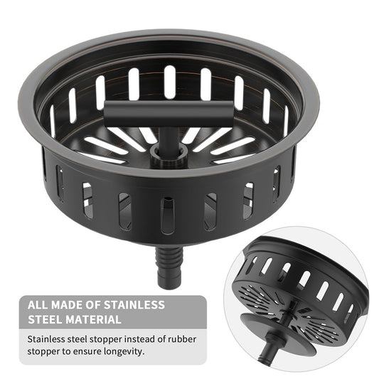 3-1/2 Inch Bronze Kitchen Sink Drain Assembly Kit - Oil Rubbed Bronze Stainless Steel with Strainer Basket/Drain Stopper