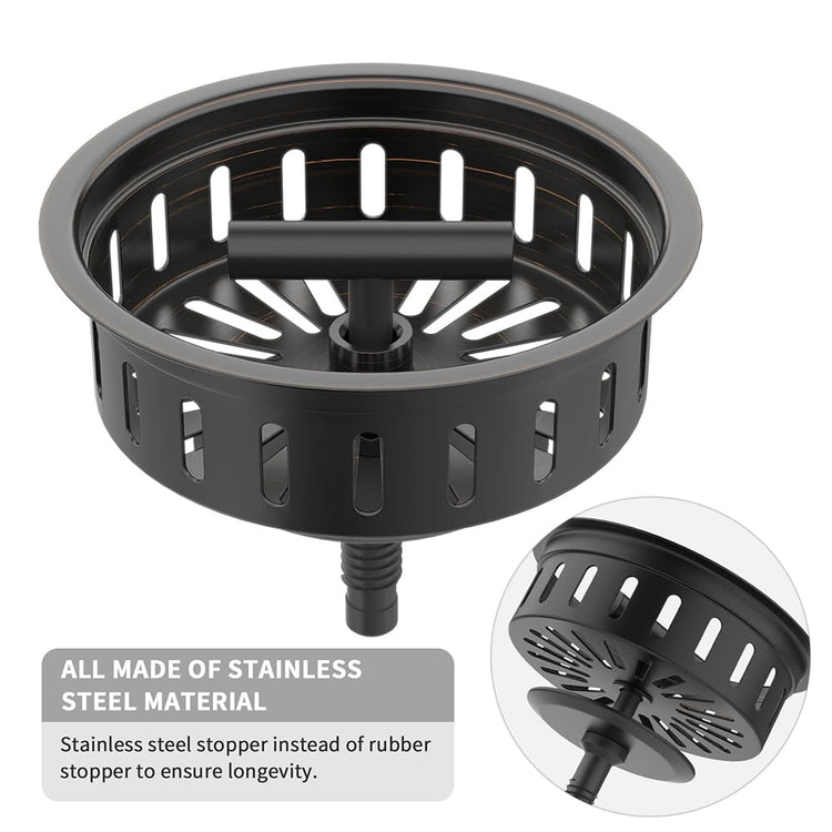 3-1/2 Inch Bronze Kitchen Sink Drain Assembly Kit - Oil Rubbed Bronze Stainless Steel with Strainer Basket/Drain Stopper