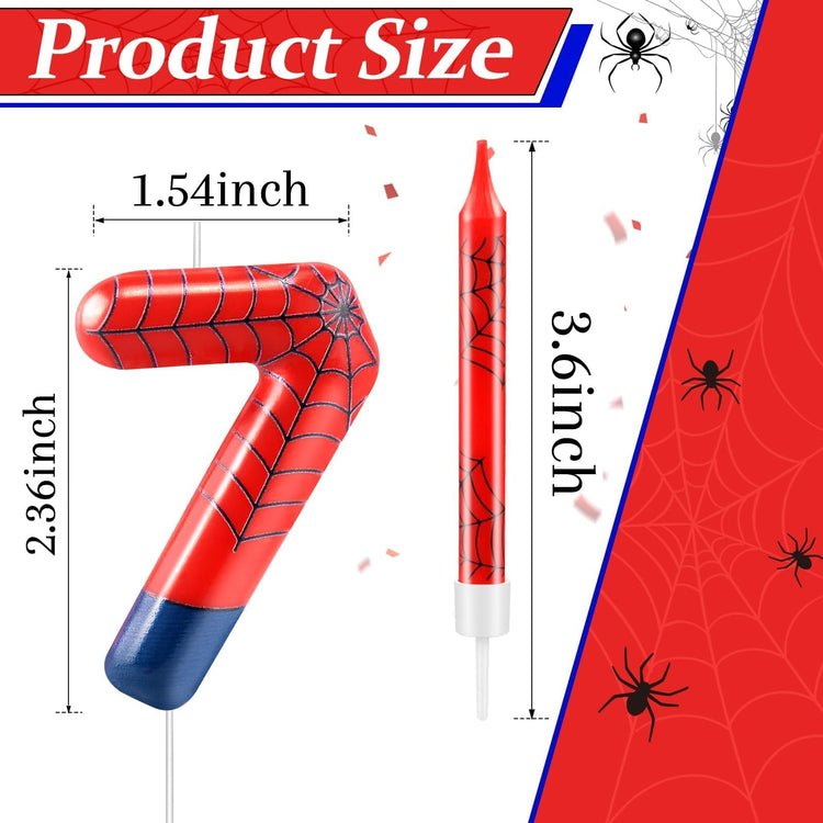 13 Pcs Spider Themed Birthday Candle Set Red Spider Theme Number 7 Candle Cake Topper for Boys Girls Birthday Decoration Spider Party Decoration Supplies (13 Count)
