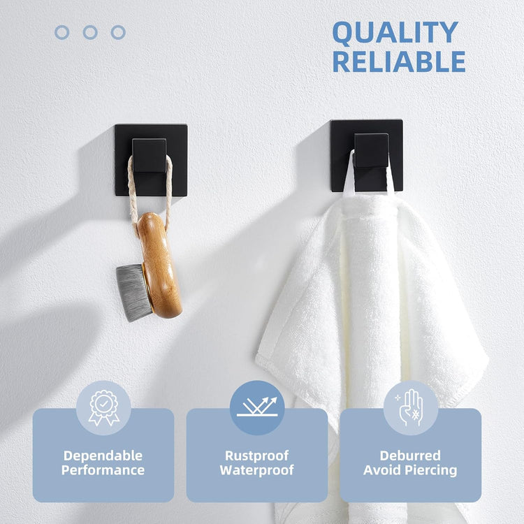 Angle Simple Matte Black Towel Hooks for Bathroom, SUS 304 Stainless Steel Square Wall Coat Hooks, 2 Pack