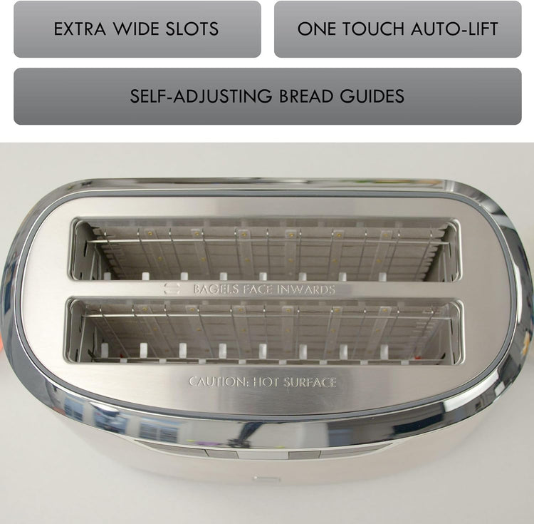 Kenmore Elite toaster 4 slice - long slot countertop kitchen appliance, tostadora de pan, front toast option, easy clean crumb tray, digital control, modern stainless steel design, bread bagel waffels