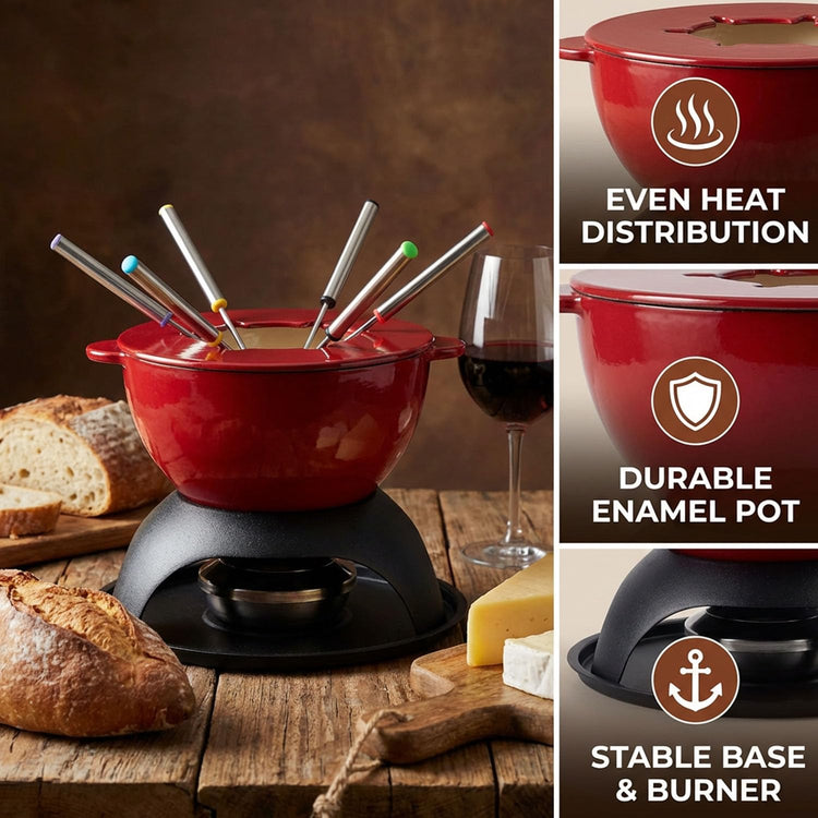 Cast Iron Cheese Fondue Pot Set