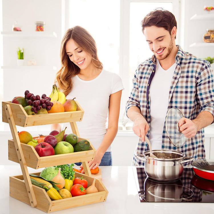 3 Tier Bamboo Fruit Basket for Kitchen Counter