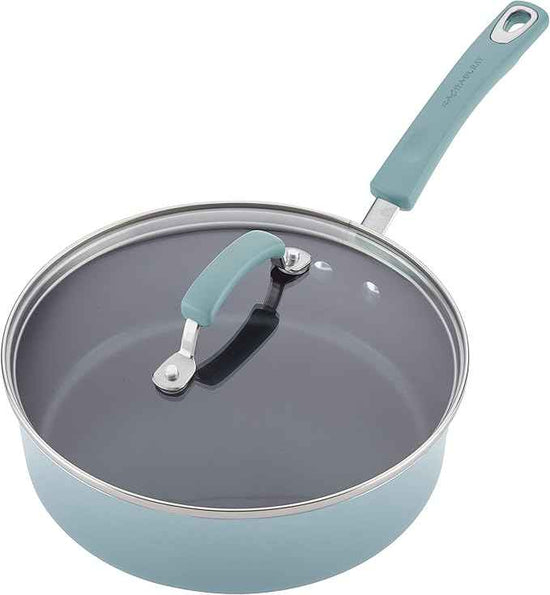 Rachael Ray Brights Nonstick Pots and Pans, Includes Crispy Sheet Baking Pan/Bakeware and Kitchen Cooking Tools, 14 Piece Cookware Set - Sky Blue