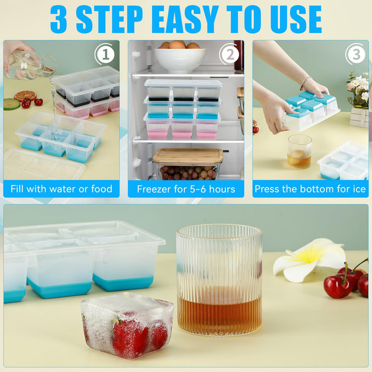 Silicone Ice Trays with Lids for Freezer (4 Count)