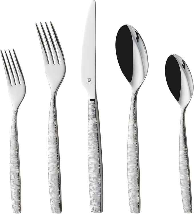 Engraved Silverware Set for 12 | 18/10 Stainless Steel Flatware with Mirror Finish and Engraved Handles | Heavy-Duty, Dishwasher Safe, Built to Last (60-Piece, Mezzano Engraved)