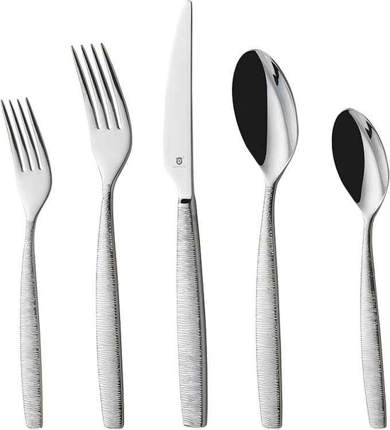 Engraved Silverware Set for 16 | 18/10 Stainless Steel Flatware with Mirror Finish and Engraved Handles | Heavy-Duty, Dishwasher Safe, Built to Last (80-Piece, Mezzano Engraved)