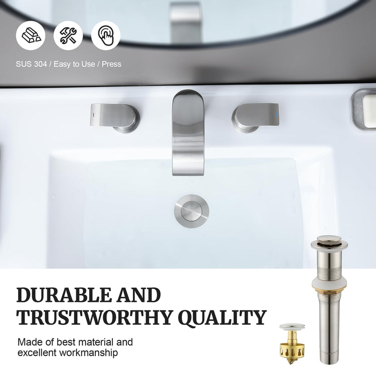 Pop up Sink Drain Stopper for Bathroom Vessel Vanity Sink Art Basin Brushed Nickel