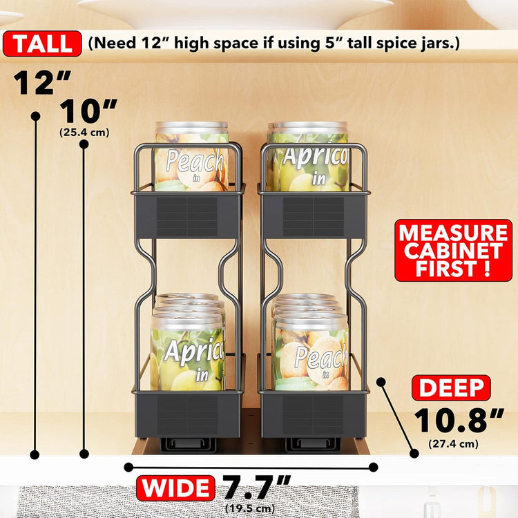 SpaceAid Pull Out Spice Rack Organizer for Cabinet, Heavy Duty Slide Out Seasoning Kitchen Organizer, Cabinet Organizer, with Labels, 7.7" W x10.75 D x10 H, 2 Drawers 2-Tier