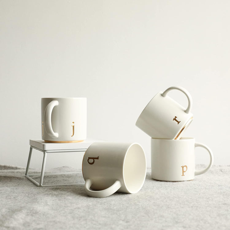 COLLECTIVE HOME - Monogram Ceramic Mugs, 15 oz Golden Initial Coffee Cups, Elegant Alphabet Tea Mugs, Elegant Personalized Mug with Gift Box, Luxurious Cups for Office and Home (j)