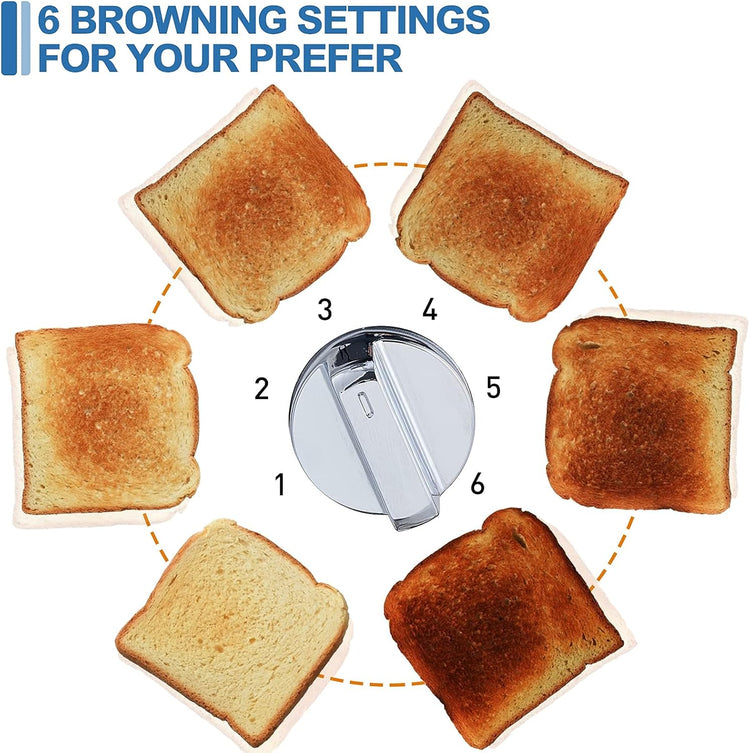 CUSIMAX Stainless Steel 2 Slice Toaster with LED Display, Extra-wide Slots, 6 Browning Settings, Cancel/Bagel/Defrost, Removable Crumb Tray, Silver