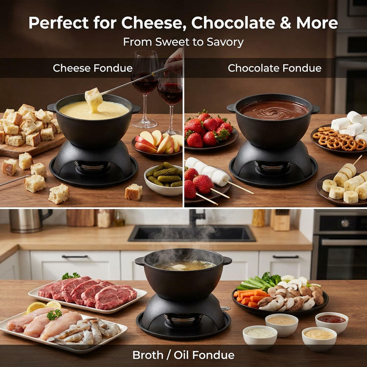 Cast Iron Cheese Fondue Pot Set for 4