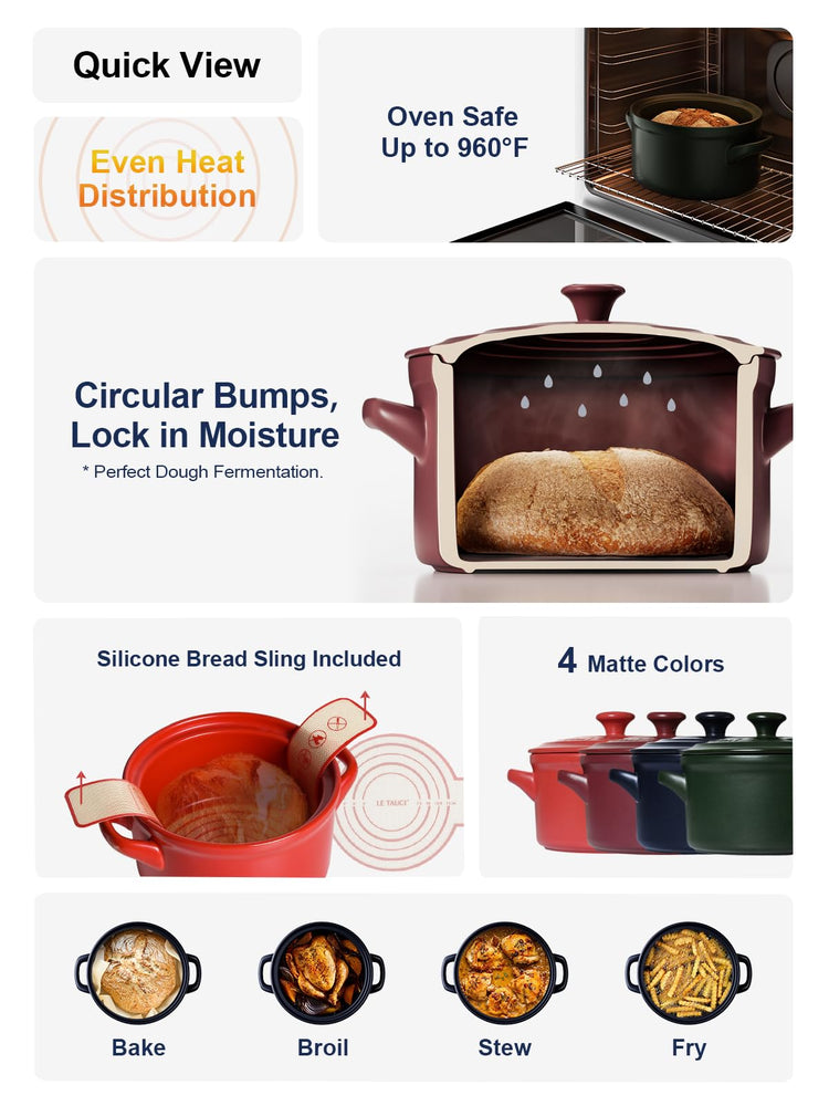 3 QT Ceramic Bread Baker with Lid for Sourdough