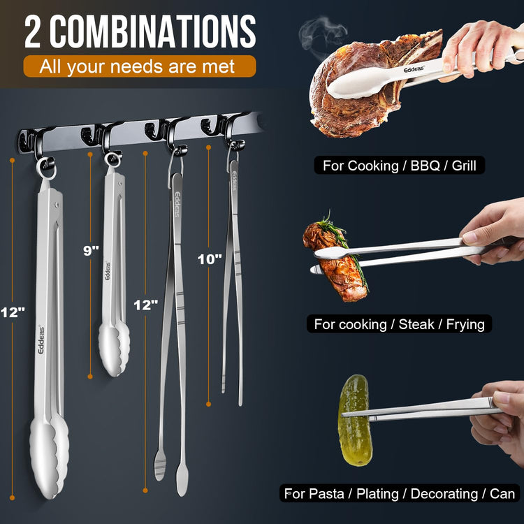 Tongs For Cooking Up To 600°F Metal Kitchen Tweezers Tongs 12" (4 Count)