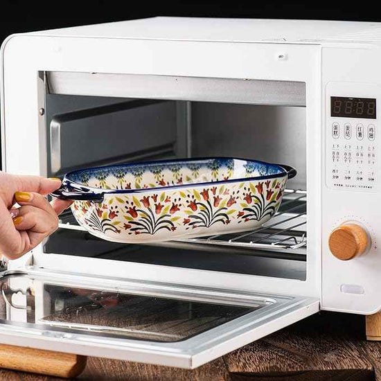 Baking Dish Ceramic Baking Pan Blue Casserole Dish Rectangular Baking Set 2pcs Bakeware Sets Single Serving Size Lasagna Pan Baking Dishes for oven (The tulip)