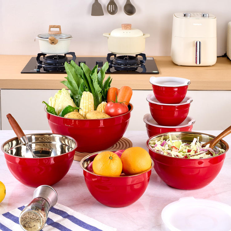 Red Mixing Bowls with Lids Set of 7
