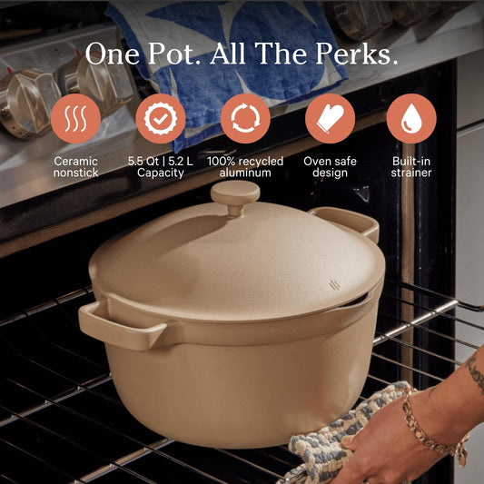 Our Place Perfect Pot - 5.5 Qt. Nonstick Ceramic Sauce Pan with Lid | Versatile Cookware for Stovetop and Oven | Steam, Bake, Braise, Roast | PTFE and PFOA-Free | Toxin-Free, Easy to Clean | Steam - Nestoria