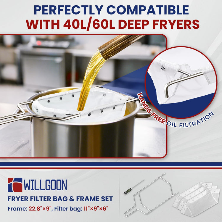3 Pcs Deep Fryer Filter Bag & Frame Set