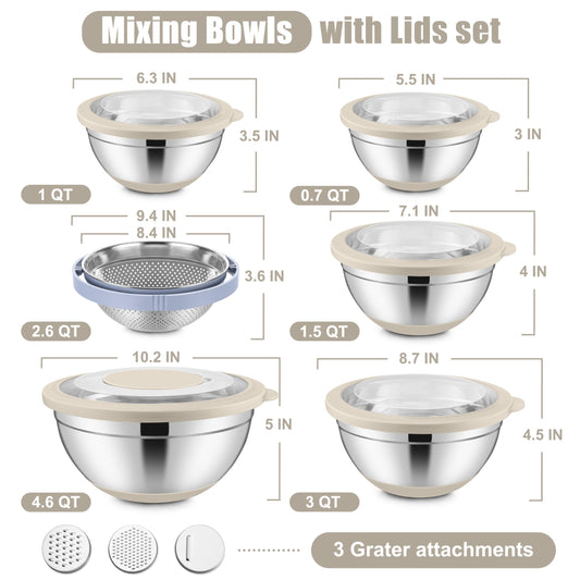 Stainless Steel Mixing Bowls with Lids & Colander (6 Count)
