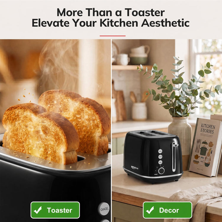 2 Slice Retro Stainless Steel Toaster with Bagel