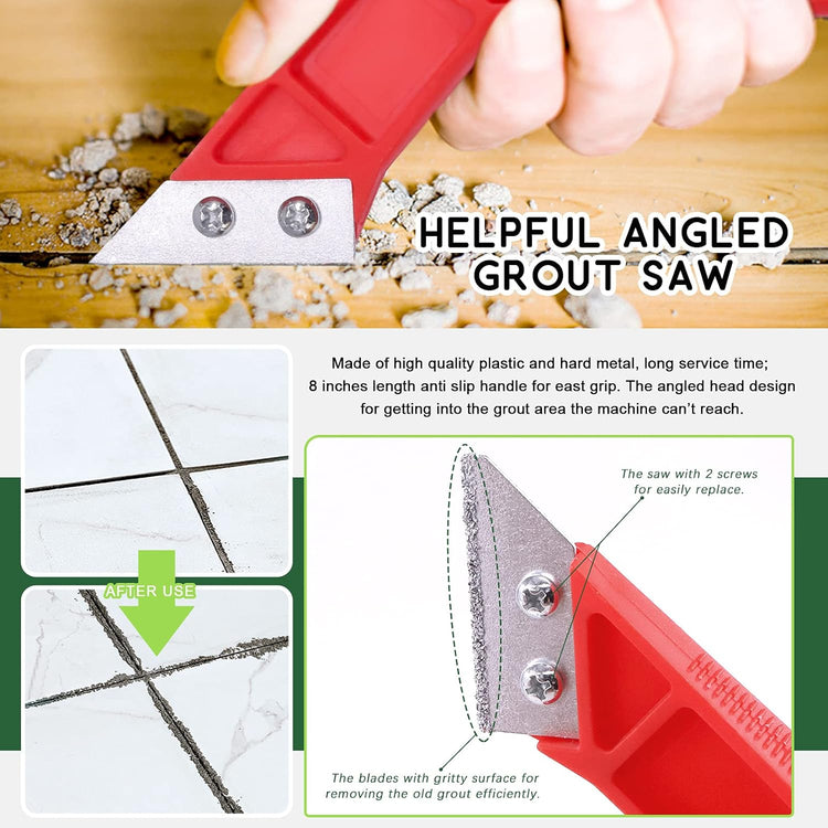 Keadic 22 Pcs Grout Removal Tool Set Contains Grout Saw Knife, Grouts Hand Saw with 8'' Diamond Surface Blades, Tile Joint Cleaning Brush, Caulking Edge Tool Grout Cleaner for Joints Seams Corner