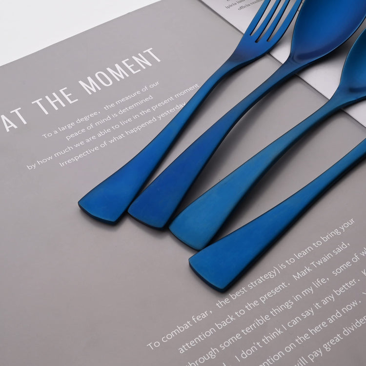 Luxury 18 10 Stainless Steel Matte Blue Flatware Set