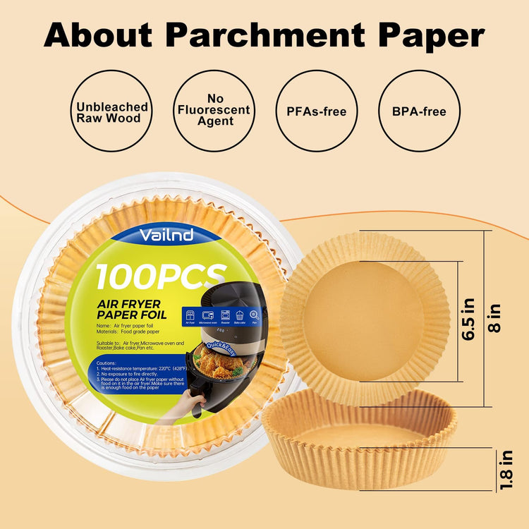 100Pcs 6.5 Inch Round Air Fryer Liners Disposable for 3 (100 Count)