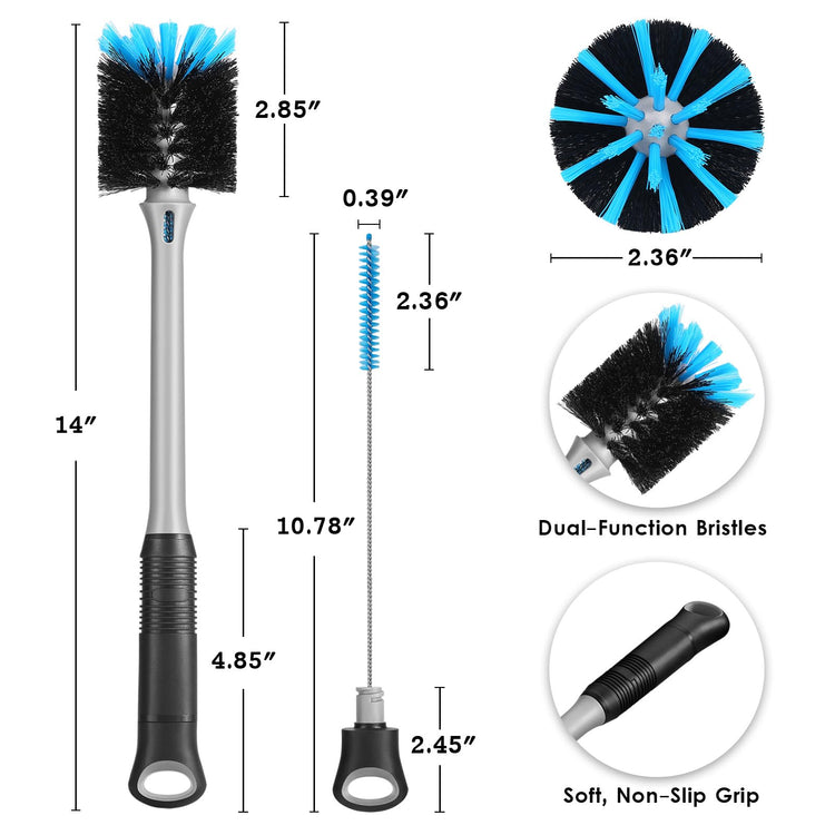 2-in-1 Bottle Brush and Straw Cleaner Brush, Black, 1 Pack