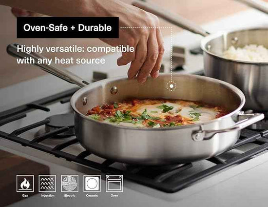 Misen 5-Ply Stainless Steel Cookware Set - Versatile, Dishwasher Safe - 9-Piece Set - 10" Skillet, 12" Skillet + Lid, 3 QT Saute Pan + Lid, 3 QT Saucier + Lid, 8 QT Stockpot + Lid