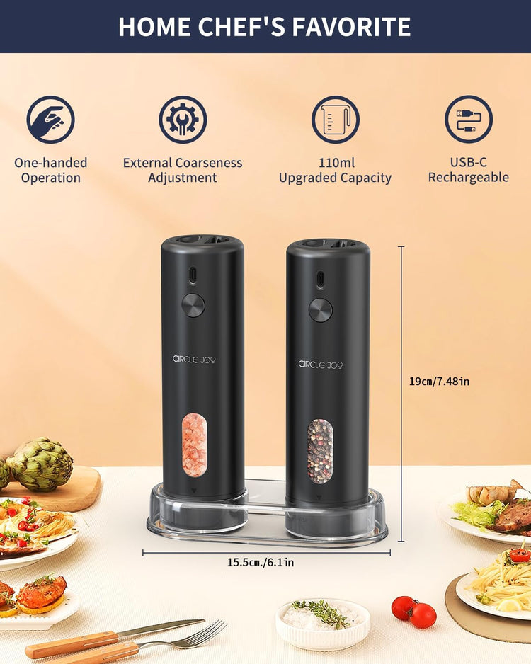 Rechargeable Electric Salt and Pepper Grinder Set with Base