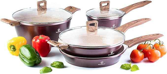 Waxonware 7pc Kitchen Pots and Pans Set Non stick German Coated, Kitchen Cookware Set Premium - Dishwasher Safe and 100% PFOA and PTFE Free - Induction Cooking Non Stick Pots and Pan Set - Marbellous
