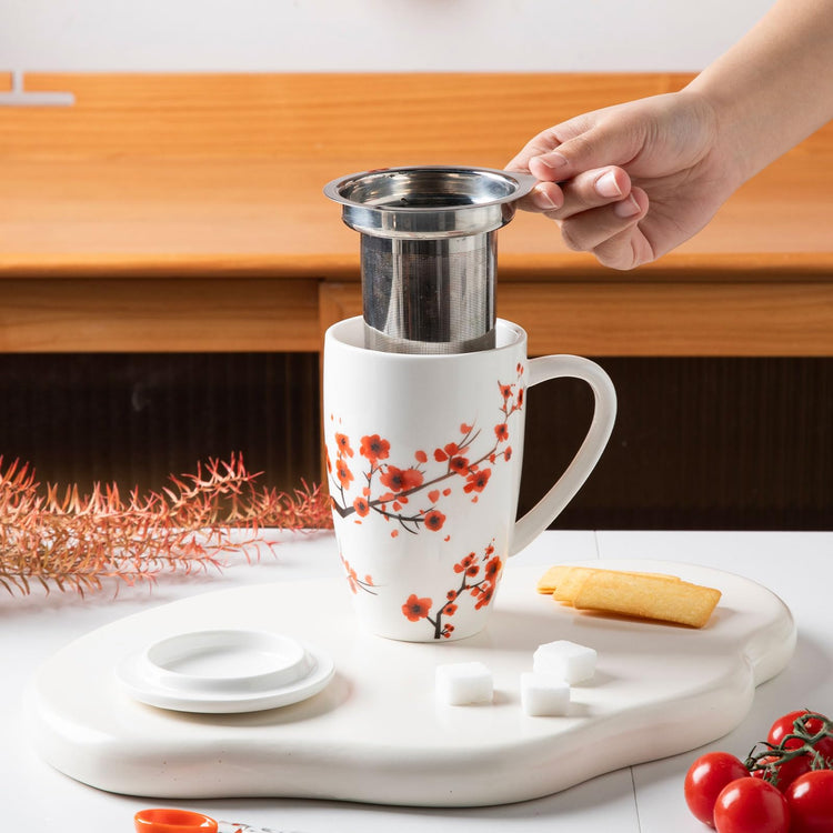 Sweejar Porcelain Tea Mug with Infuser and Lid