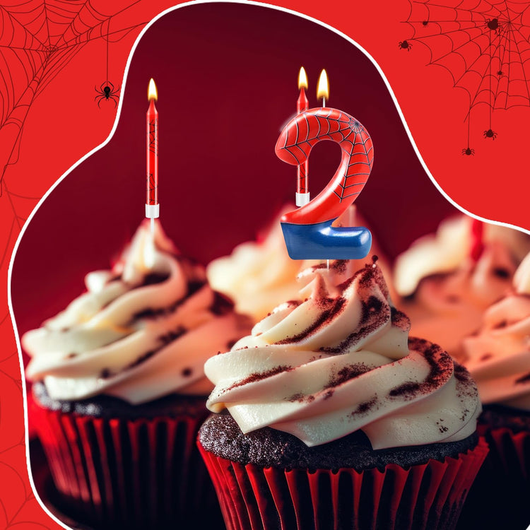 13 Pcs Spider Themed Birthday Candle Set Red Spider Theme Number 2 Candle Cake Topper for Boys Girls Birthday Decoration Spider Party Decoration Supplies (13 Count)
