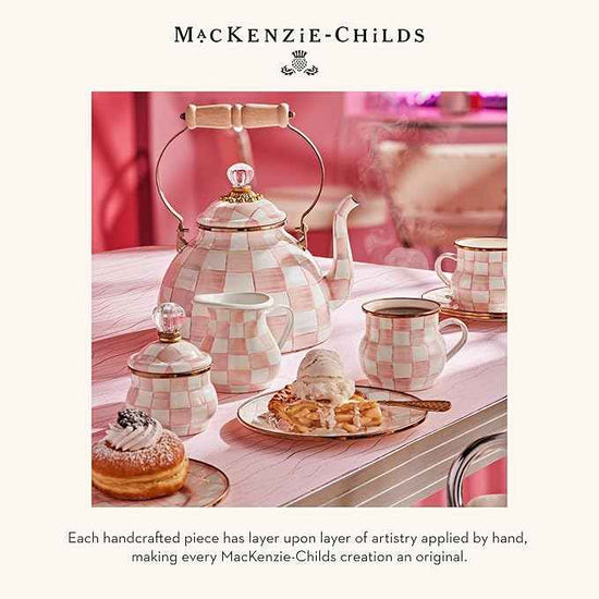 MACKENZIE-CHILDS Enamel Colander, Decorative Kitchen Strainer, Large, Pink-and-White Rosy Check