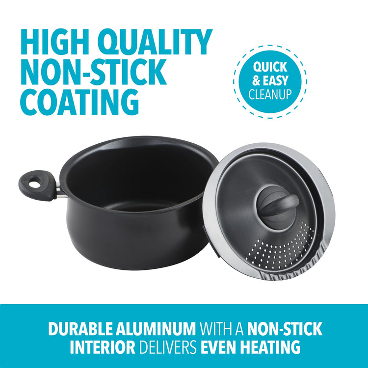 5.5 Quart Nonstick Aluminum Pasta Pot with Strainer Lid and Handles